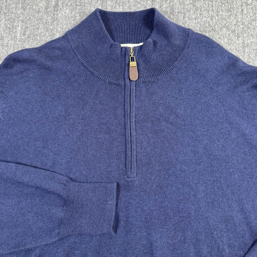 Orvis Mens M Silk Cashmere Cotton Quarter Zip Sweater Blue Pullover